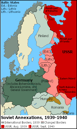 Map of Eastern Europe in 1940